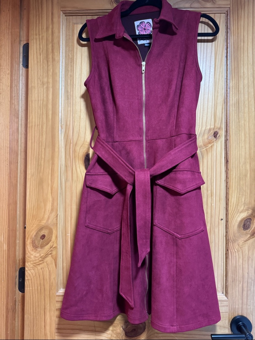 Sleeveless Zip-Up Midi Dress with Self-Tie Belt in Wine